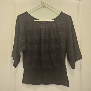BCX women's size M Medium black dress shirt top with wide sleeves black striped